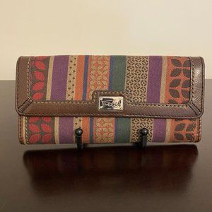 Fossil Brown Floral Stripe Trifold Clutch Wallet